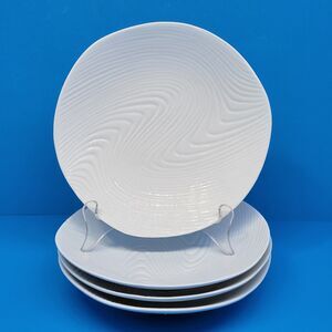 Pier 1 Tropical Wave Set Of 3 White 7 3/4" Embossed Deep Salad Plates VGC
